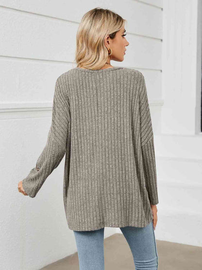 Round Neck Ribbed Long Sleeve T-Shirt