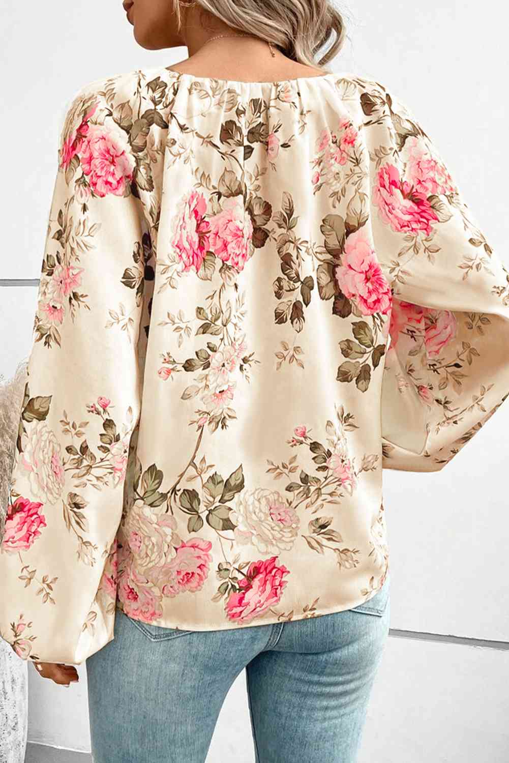 Floral V-Neck Balloon Sleeve Blouse - Create the impossible