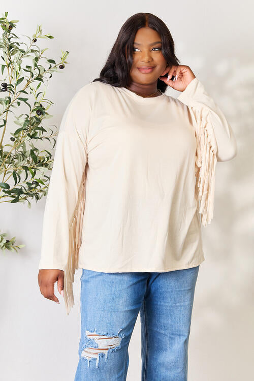 Celeste Full Size Fringe Detail Long Sleeve Blouse - Create the impossible