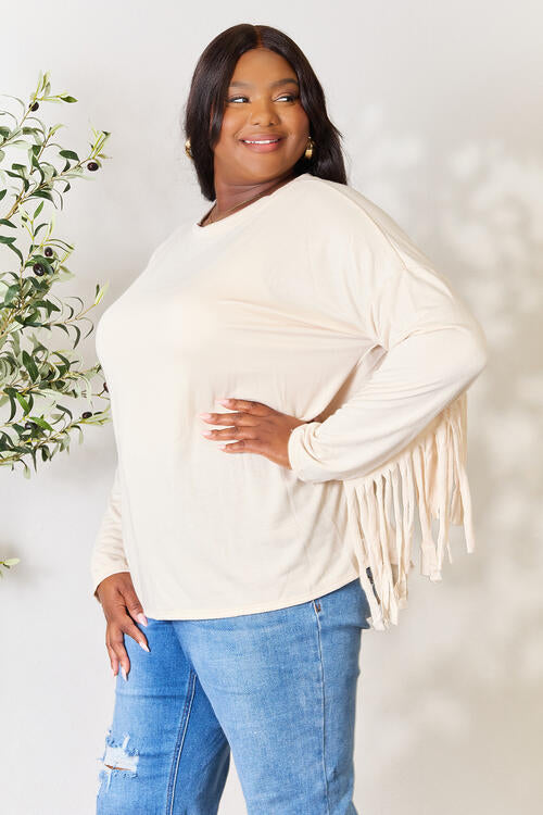 Celeste Full Size Fringe Detail Long Sleeve Blouse - Create the impossible