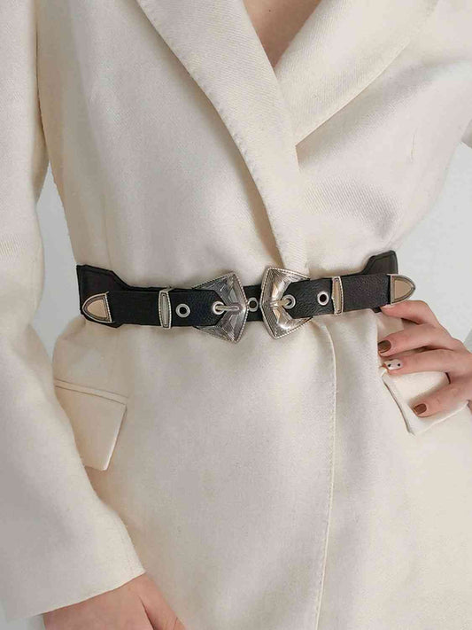 Double Buckle PU Leather Belt