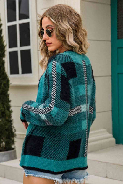 Striped Button-Front Fuzzy Cardigan