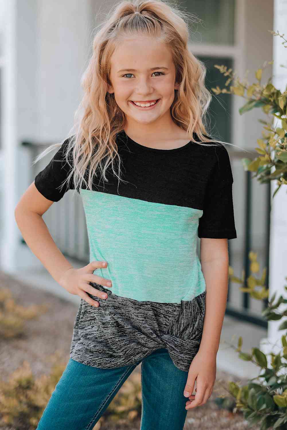 Girls Color Block Twisted Tunic Tee