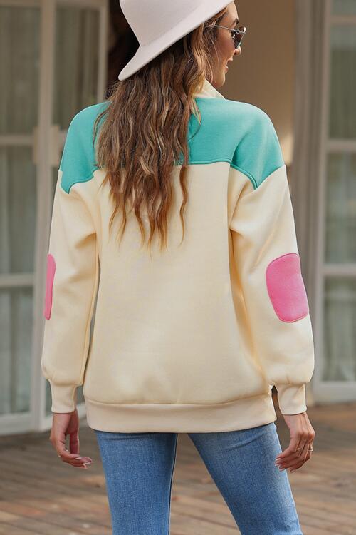 Color Block Half Snap Drawstring Sweatshirt