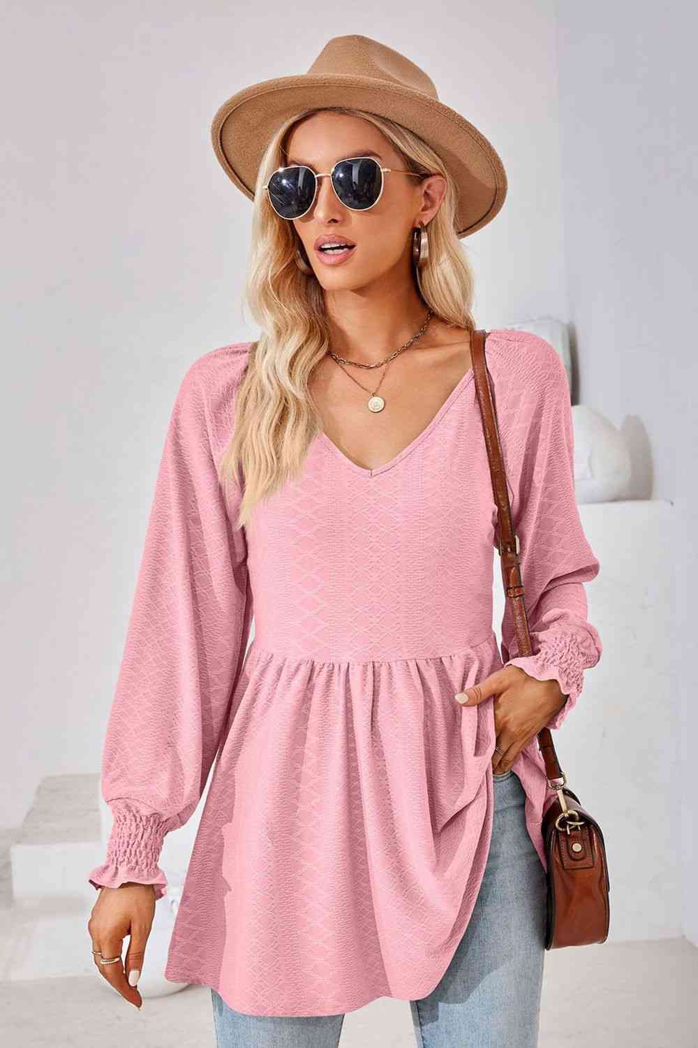 V-Neck Lantern Sleeve Blouse - Create the impossible