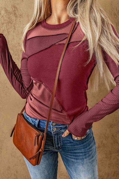 Color Block Exposed Seam Long Sleeve Top - Create the impossible