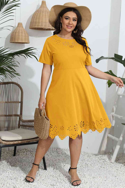 Plus Size Round Neck Openwork Dress