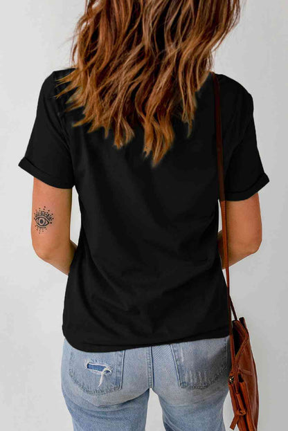 Slogan Graphic Cuffed Sleeve Tee