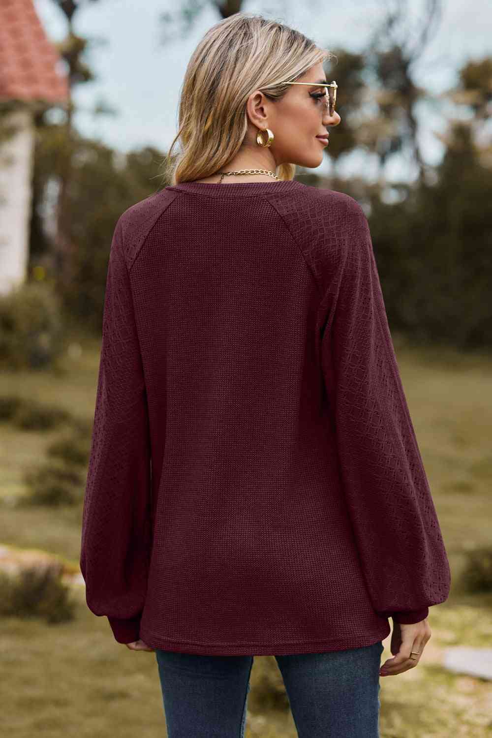 Notched Neck Raglan Sleeve Blouse