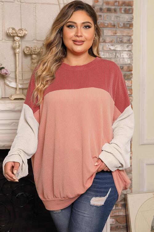 Plus Size Color Block Long Sleeve Top - Create the impossible