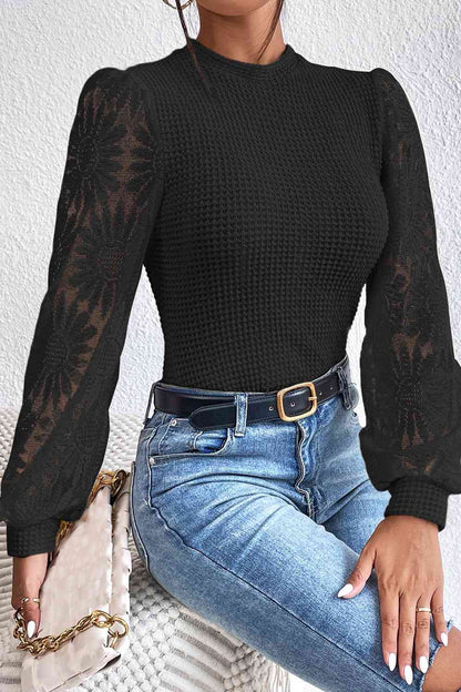 Floral Lace Detail Lantern Sleeve Blouse - Create the impossible