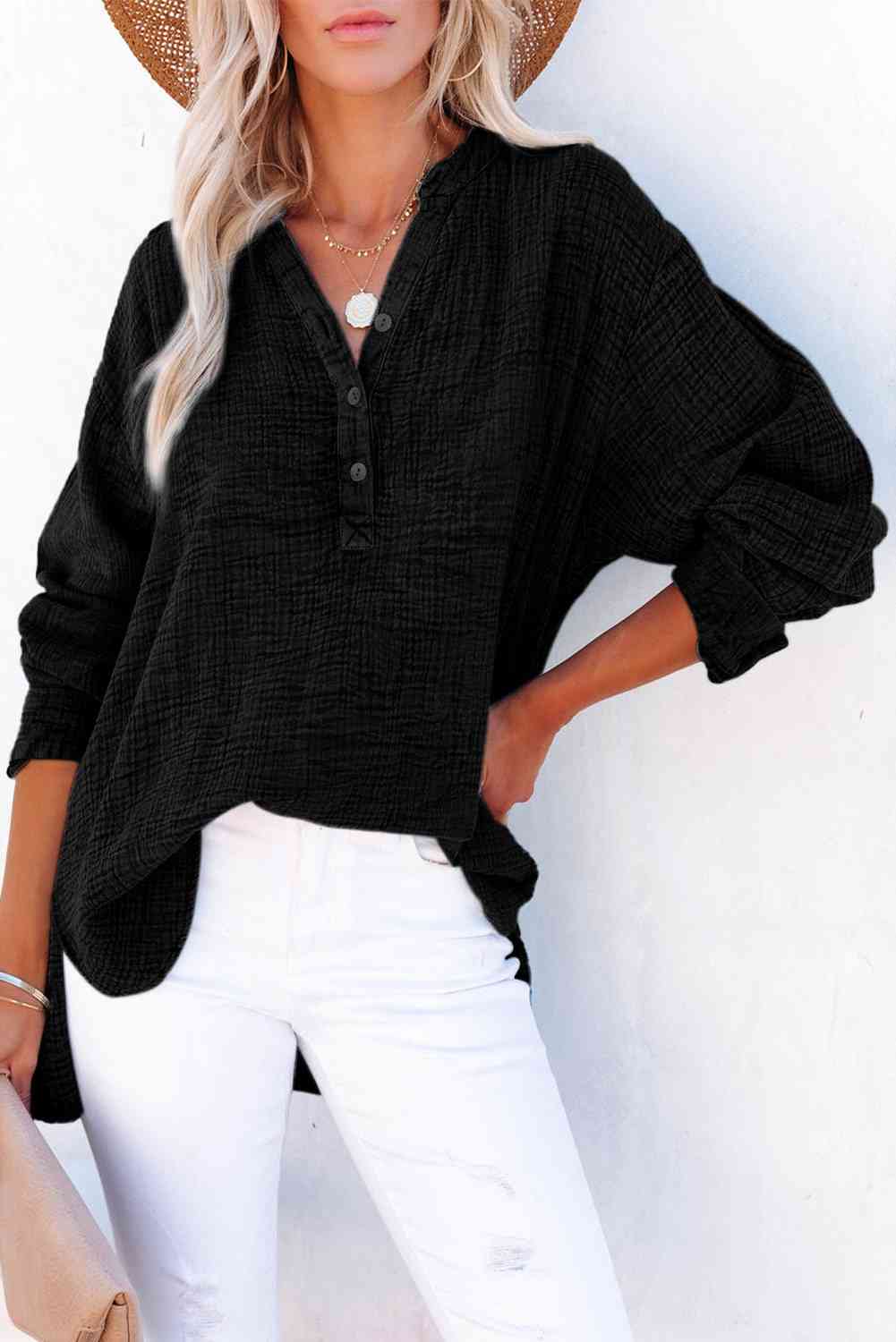 Buttoned Long Sleeve Blouse - Create the impossible