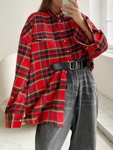 Drop Shoulder Plaid Shirt