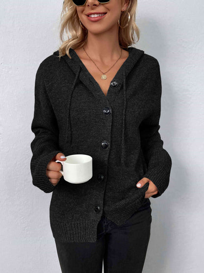 Button-Down Long Sleeve Hooded Sweater - Create the impossible