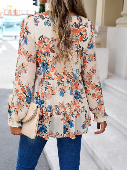 Printed Flounce Sleeve Tiered Blouse - Create the impossible