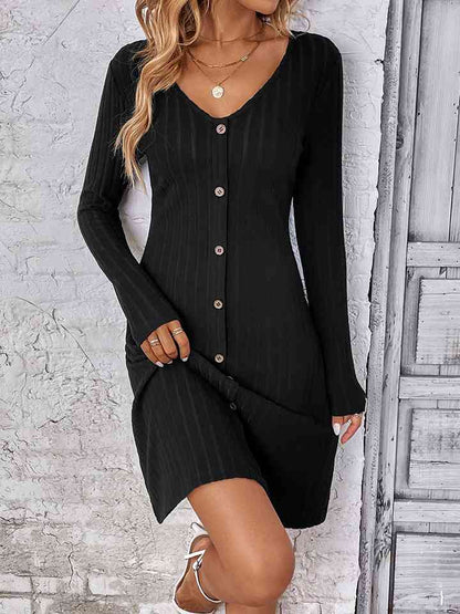 V-Neck Long Sleeve Mini Dress