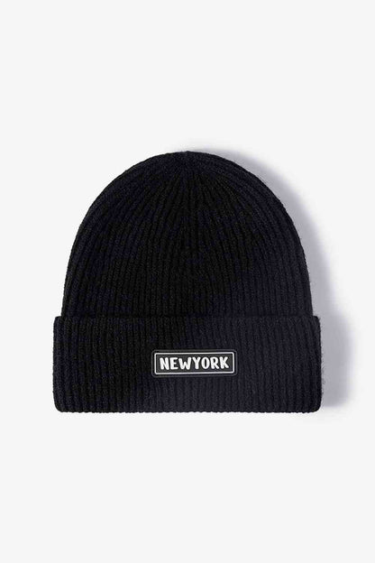 NEWYORK Patch Rib-Knit Cuffed Beanie