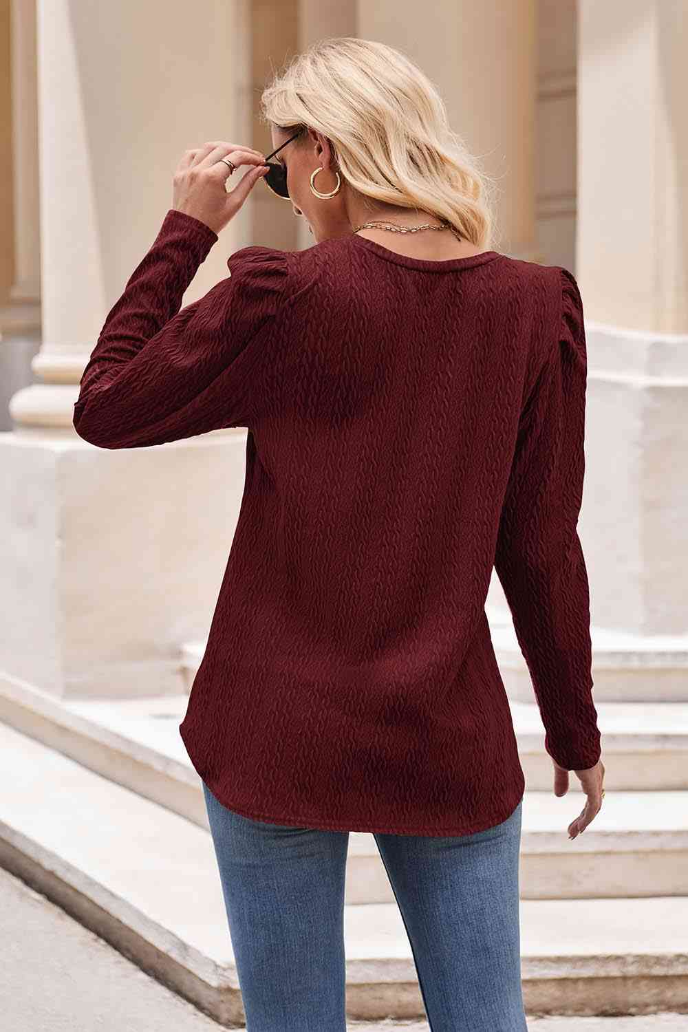 Round Neck Puff Sleeve Blouse - Create the impossible