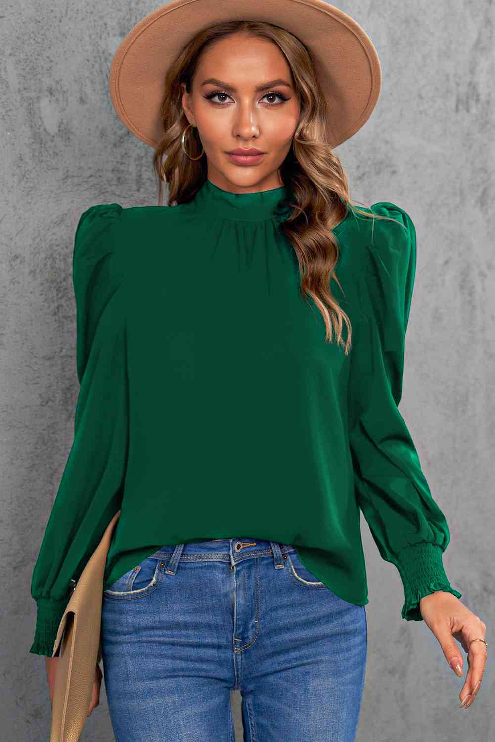 Mock Neck Puff Sleeve Blouse - Create the impossible