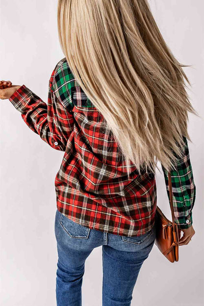 Plaid Collared Neck Long Sleeve Shirt