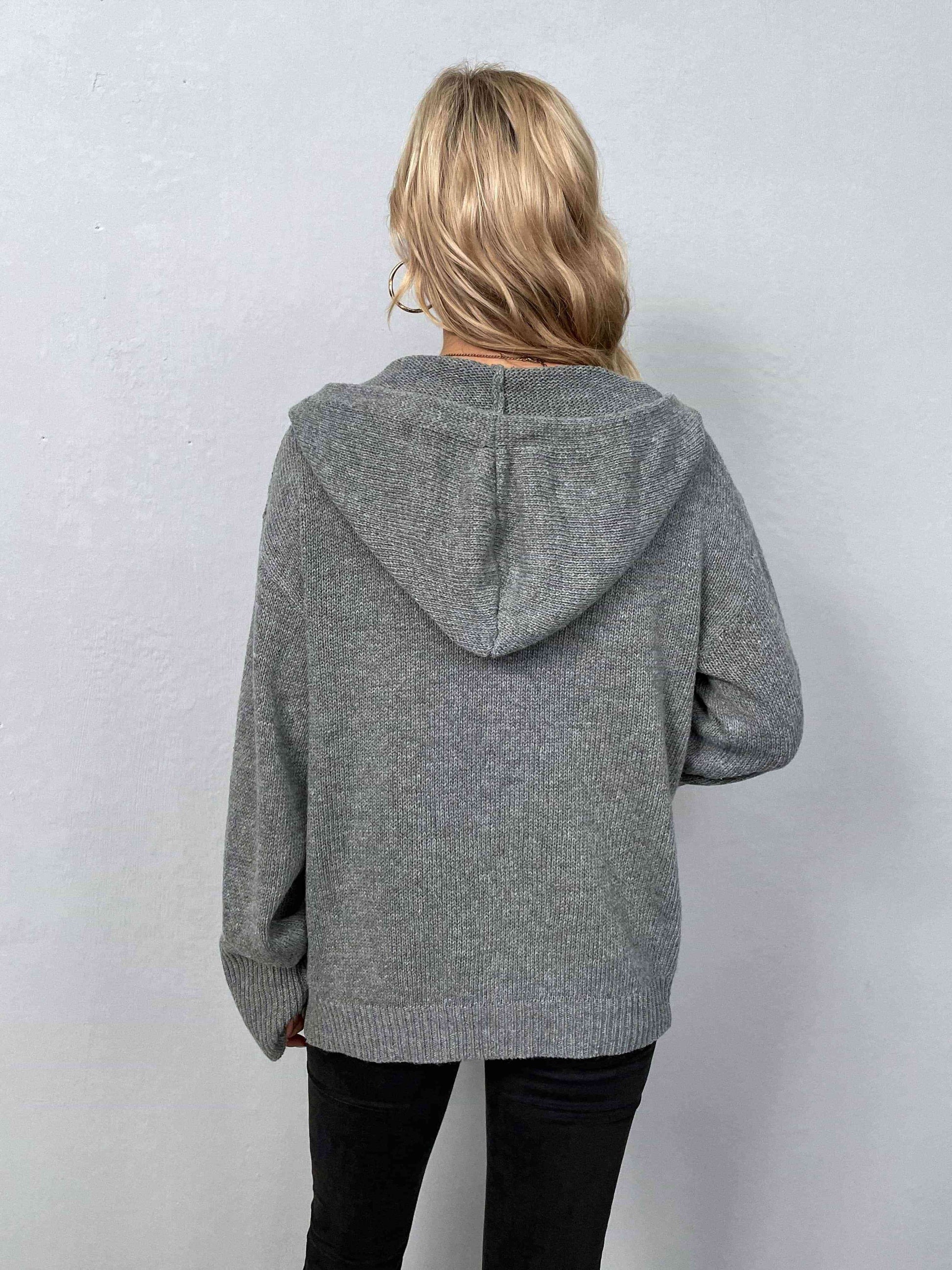 Button-Down Long Sleeve Hooded Sweater - Create the impossible