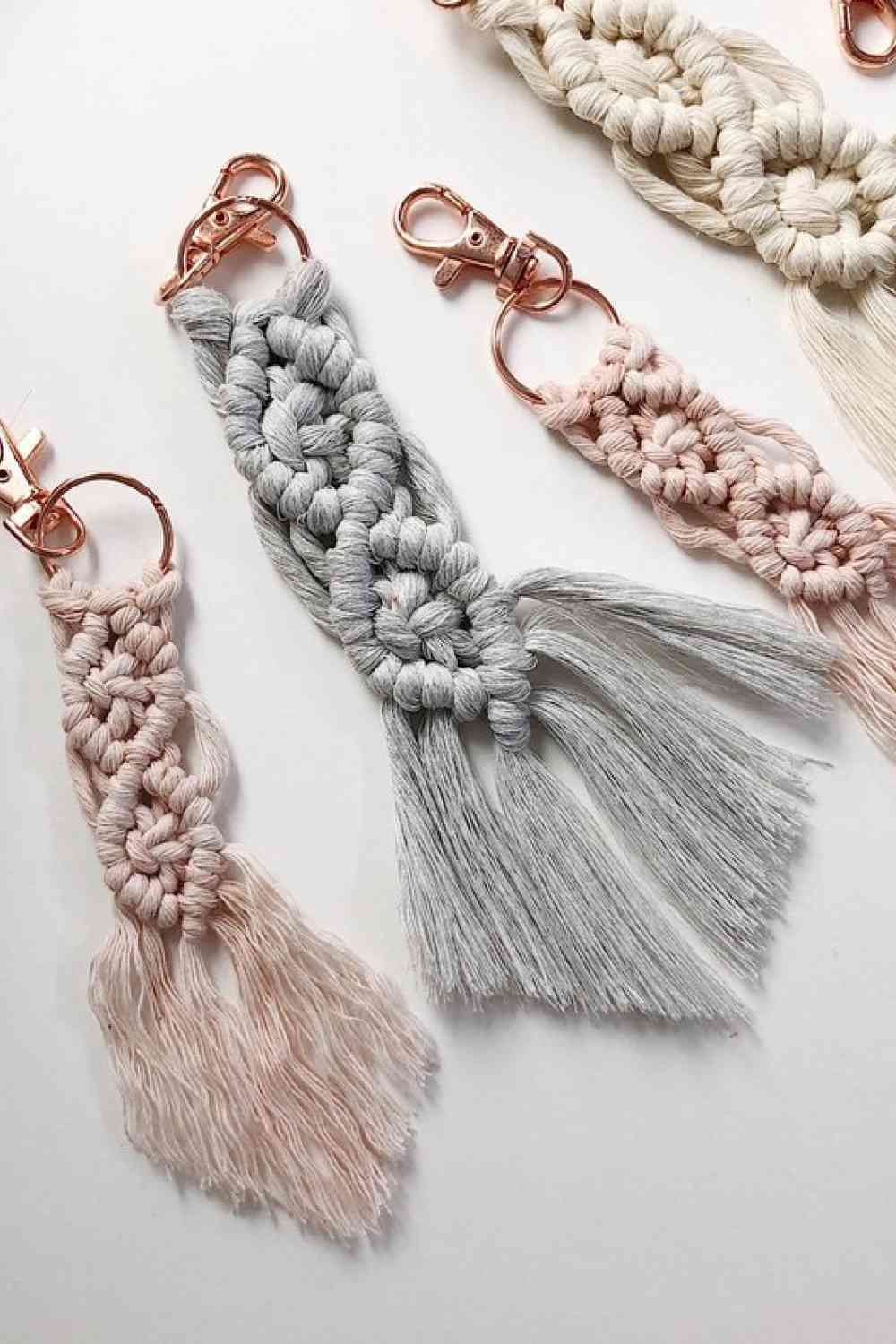 Assorted 4-Pack Macrame Fringe Keychain