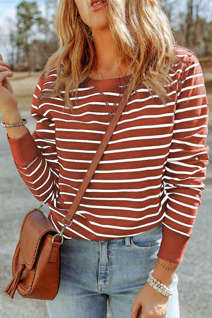 Striped Long Sleeve Round Neck Top