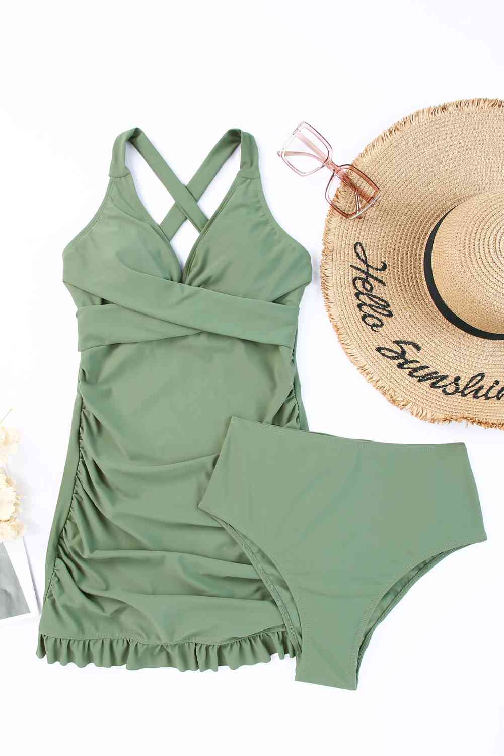 Tie Back Sleeveless Swim Dress and Bottoms Set - Create the impossible