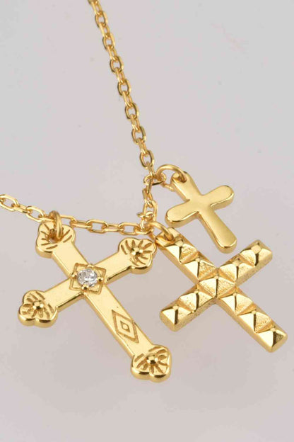 Inlaid Zircon Cross Pendant Necklace